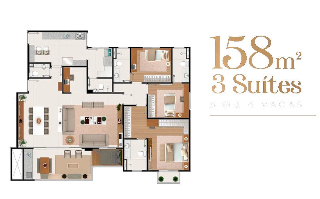 Planta 3 suítes, Alta Vista Urbanova