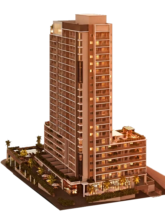 Perspectiva aérea da torre, Liv One Residencial Club