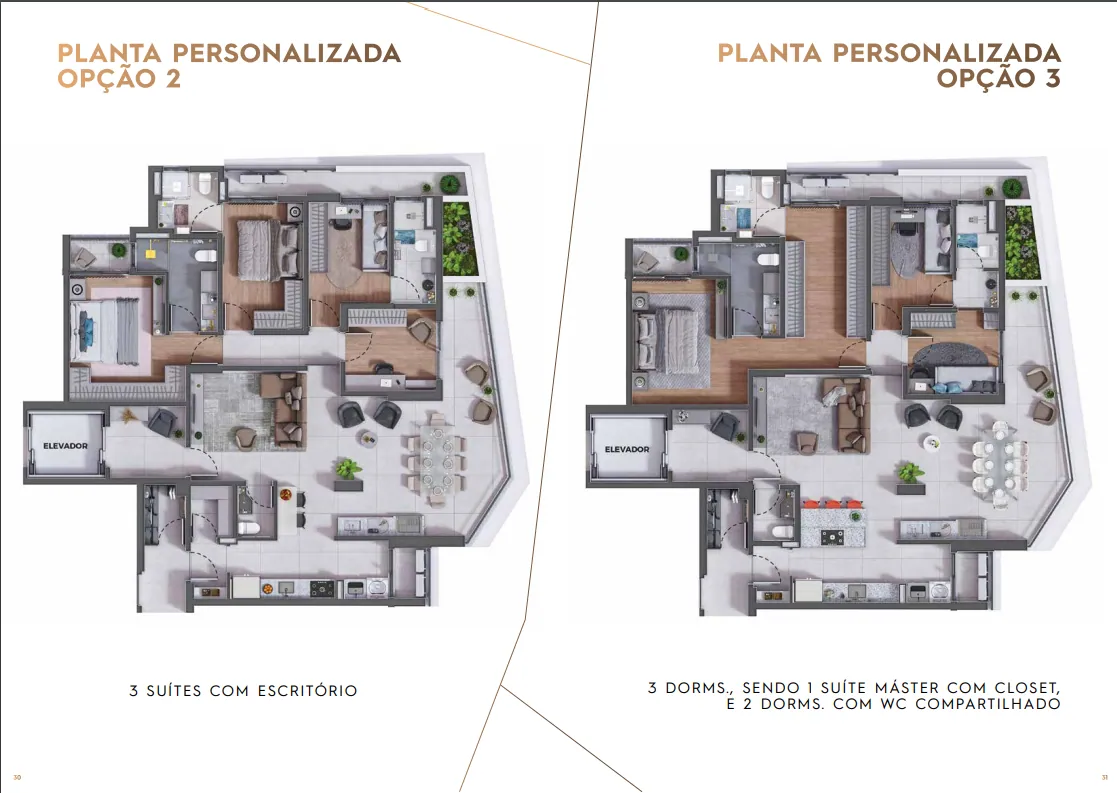 Planta 3 suítes com escritório, Montante Living Design