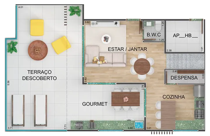 Planta 3 quartos duplex, Neori Jardim Aquarius