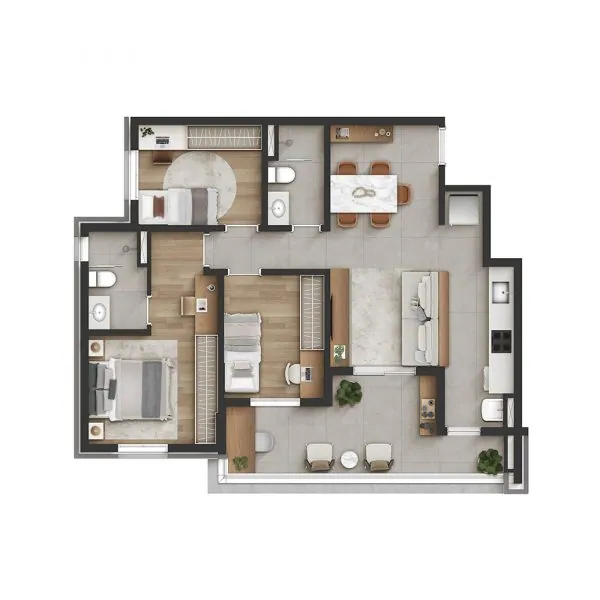 Planta Apartamentos de 2 e 3 quartos, Quadria Satélite
