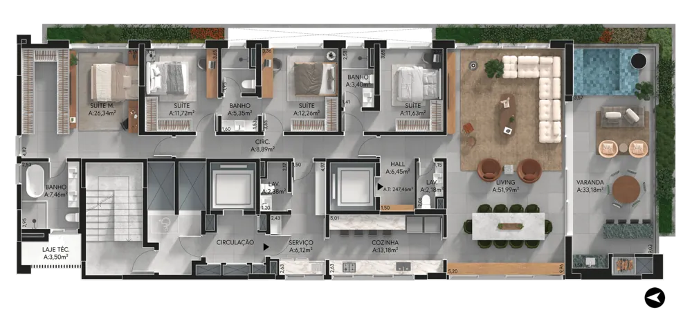 Planta de referência com quatro suítes, Casa Parque Uberlândia