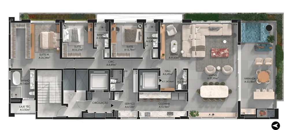 Planta de referência com sala estendida, Casa Parque Uberlândia