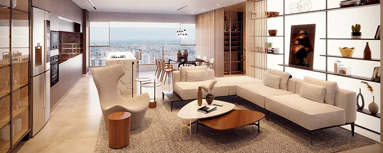 Living com cozinha integrada e vista, Signature Royal Park